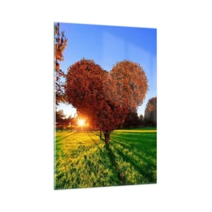 Glasbild - Bild auf glas - Ein herzförmiger Baum in einer Herbstlandschaft - 80x120cm - Und wie man den Herbst nicht liebt - Moderne Wanddekoration für Wohnzimmer und Schlafzimmer ARTTOR