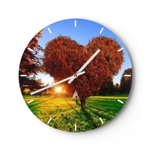 Wanduhr - Glasuhr - Herzförmiger Baum bei Sonnenuntergang - 30x30cm - Und wie man den Herbst nicht liebt - Moderne Wanddekoration für Wohnzimmer, Küche und Schlafzimmer ARTTOR