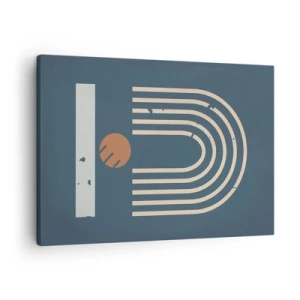 Bild auf Leinwand - Leinwandbild - Geometrisches Muster in Marineblau-, Beige- und Orangetönen auf dunklem Hintergrund - 70x50cm - Geometrie auf dem Granatapfel - Moderne Wanddekoration für Wohnzimmer und Schlafzimmer ARTTOR