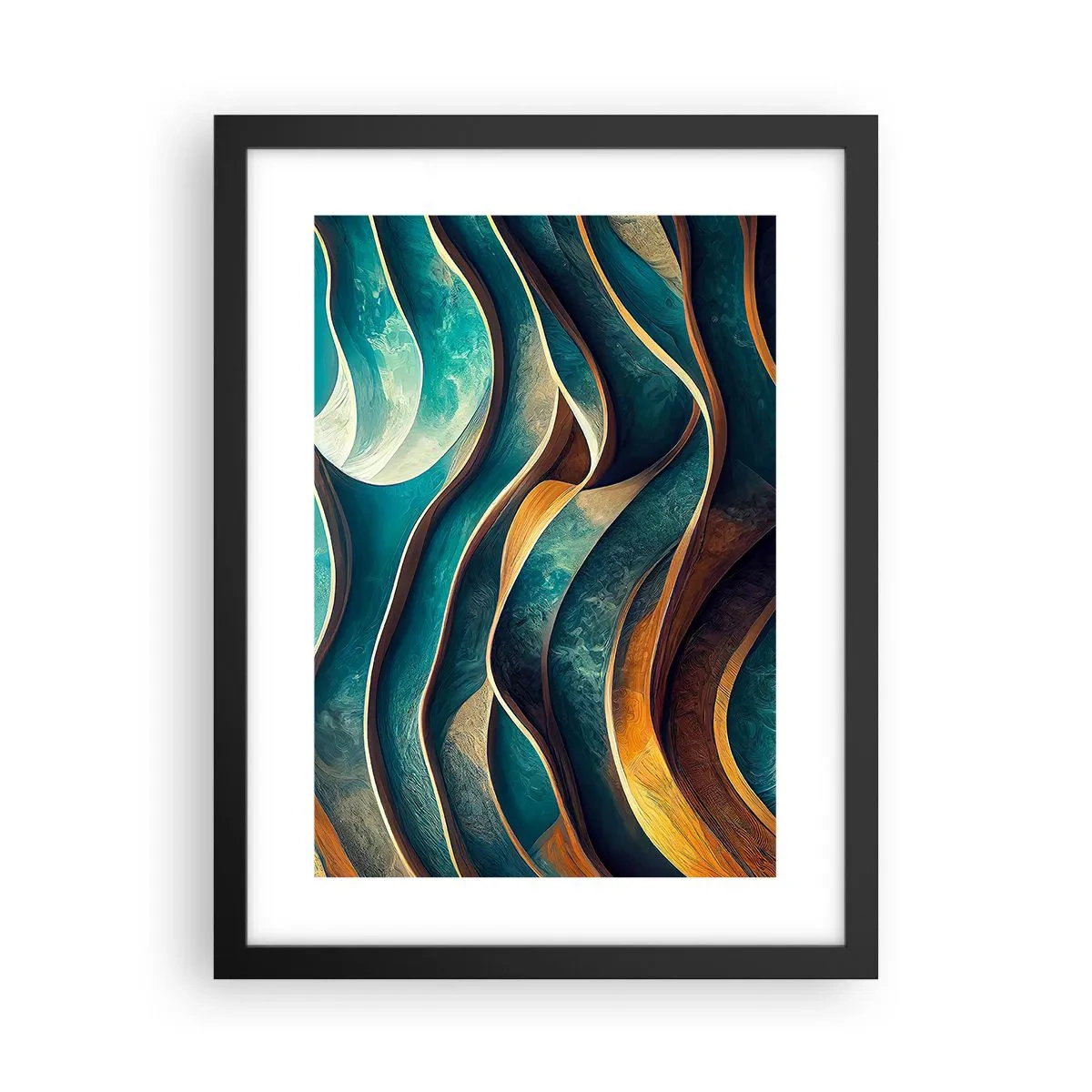Poster in einem schwarzem Rahmen - Blaue Mäander - 30x40 cm