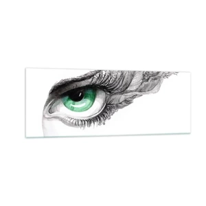 Glasbild - Bild auf glas - Künstlerisches Auge mit grüner Iris und Zeichnungsdetails - 140x50cm - Schön und bereit zum Angriff - Moderne Wanddekoration für Wohnzimmer und Schlafzimmer ARTTOR