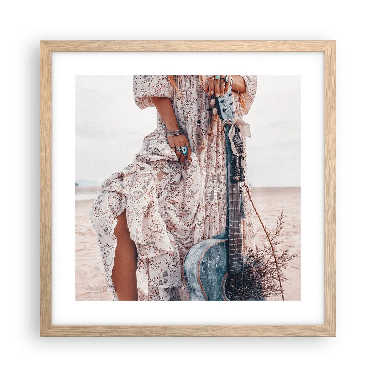 Poster in einem Rahmen aus heller Eiche - Kinderblumen auf dem Weg - 40x40 cm