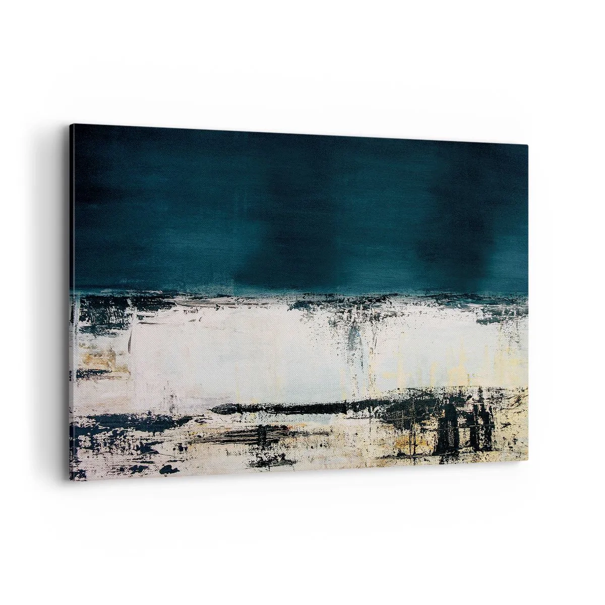 Bild auf Leinwand - Leinwandbild - Abstrakte horizontale Komposition in Marineblau- und Weißtönen - 100x70cm - Horizontale Komposition - Moderne Wanddekoration für Wohnzimmer und Schlafzimmer ARTTOR