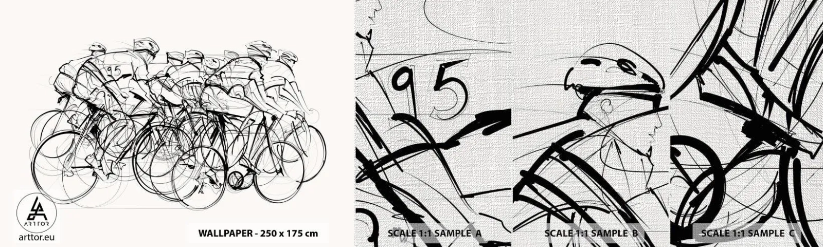 Fototapeten Muster Premium Canvas - Gemeinsam als Team - Grafik, Fahrrad, Sport - 100x30 cm