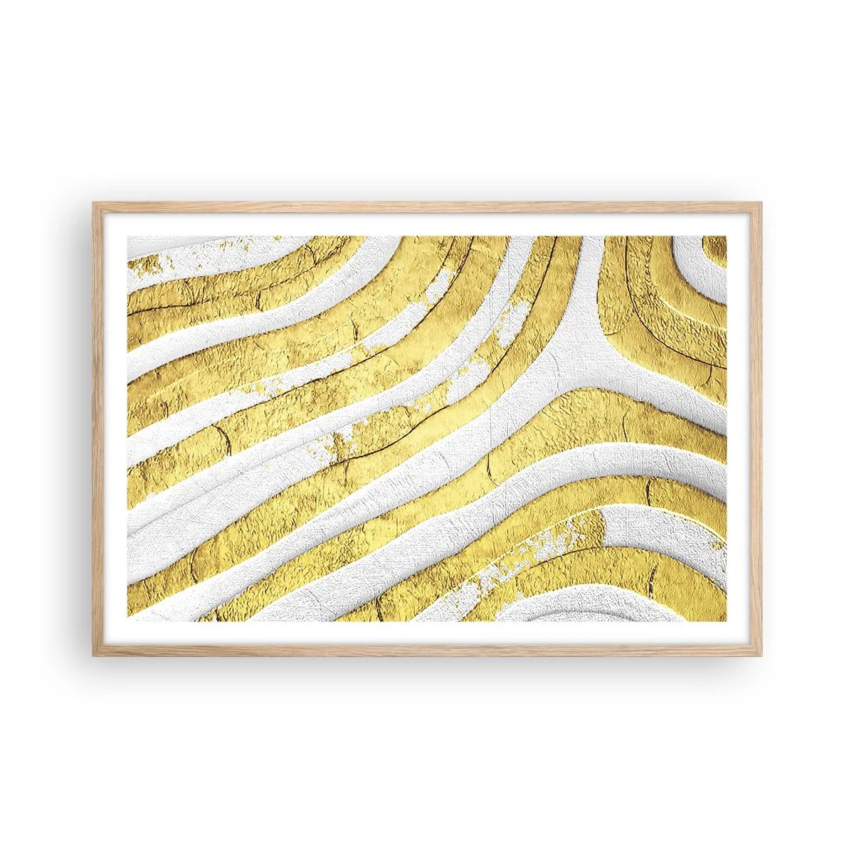 Poster in einem Rahmen aus heller Eiche - Komposition in Weiß und Gold - 91x61 cm