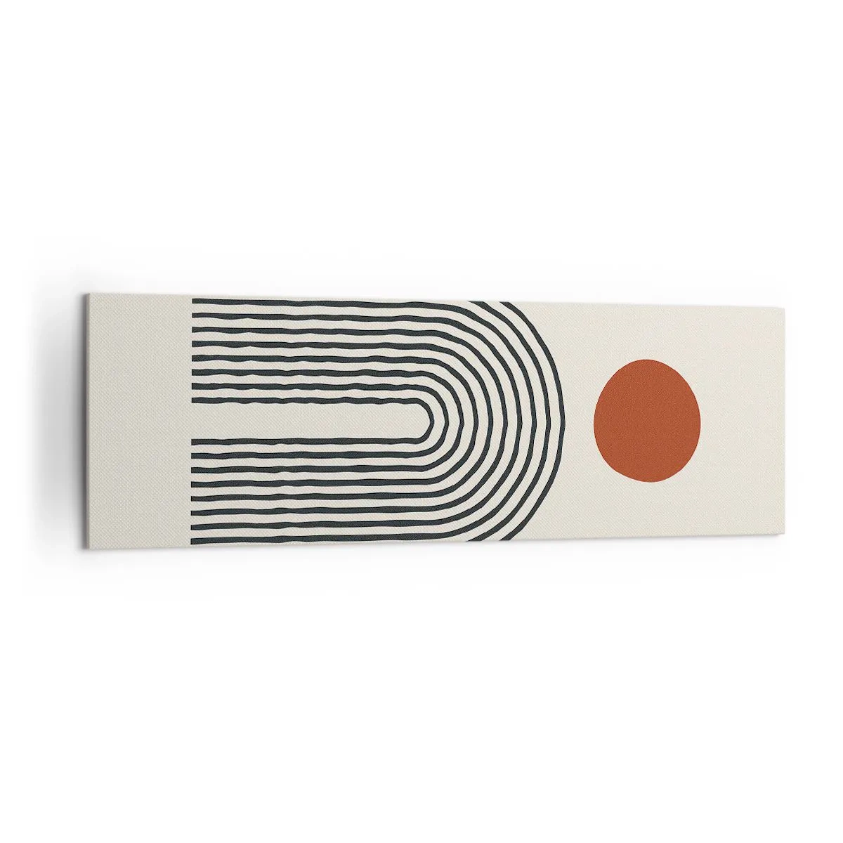 Bild auf Leinwand - Leinwandbild - Modernes abstraktes Muster mit Linien und einem roten Kreis - 160x50cm - Magnetismus von Formen und Farben - Moderne Wanddekoration für Wohnzimmer und Schlafzimmer ARTTOR