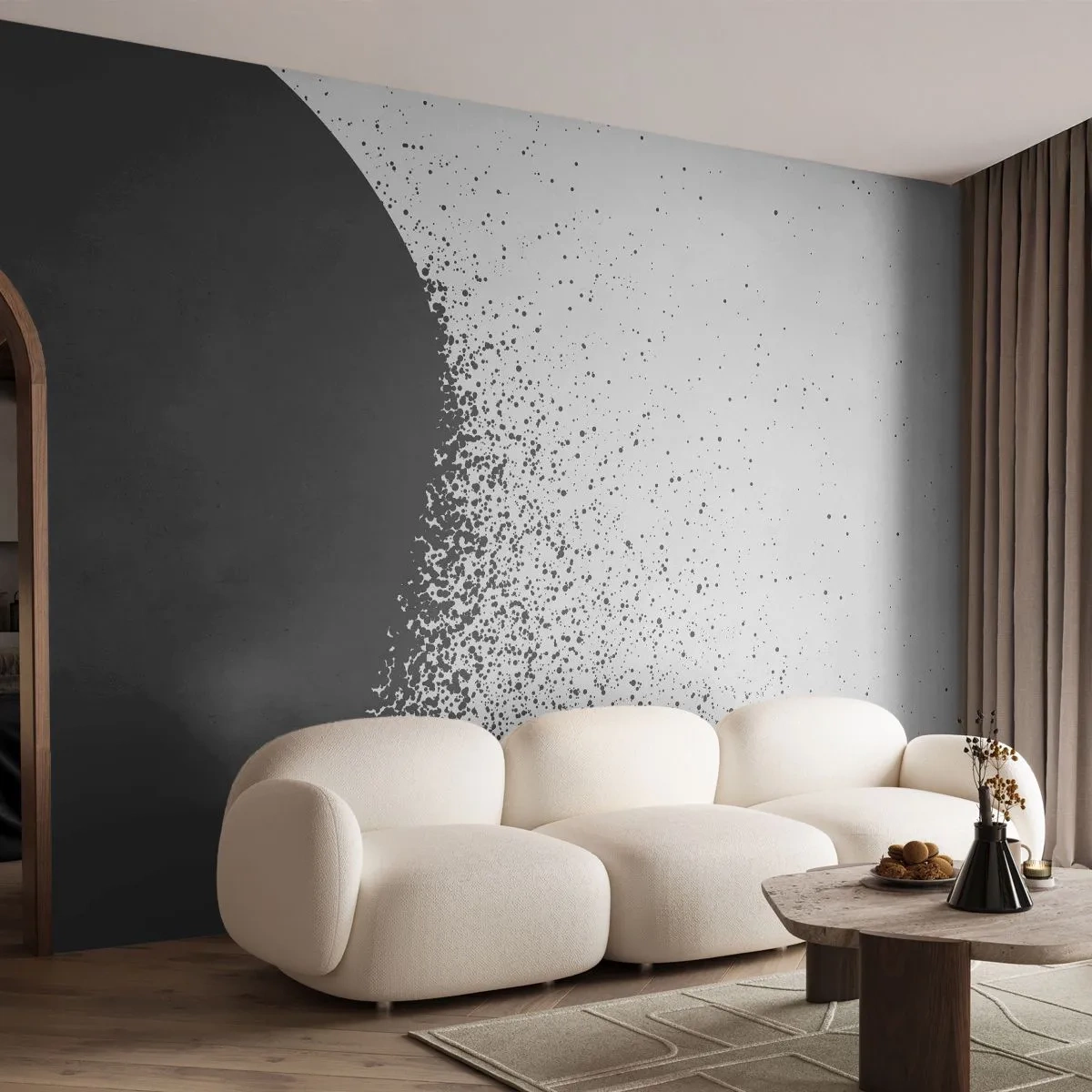 Fototapete Premium Canvas - Bewegung von Molekülen - Abstraktion, Schwarz und weiß, Grafik - 350x256 cm