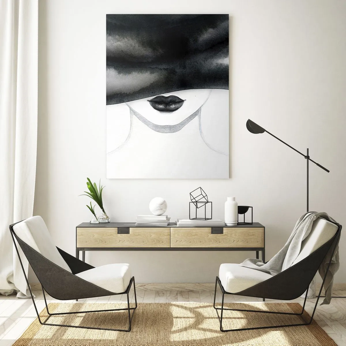 Glasbild - Bild auf glas - Ein subtiles Porträt einer Frau, deren Gesicht in einem monochromen Stil bedeckt ist. - 70x100cm - Ein sinnliches Geheimnis - Moderne Wanddekoration für Wohnzimmer und Schlafzimmer ARTTOR