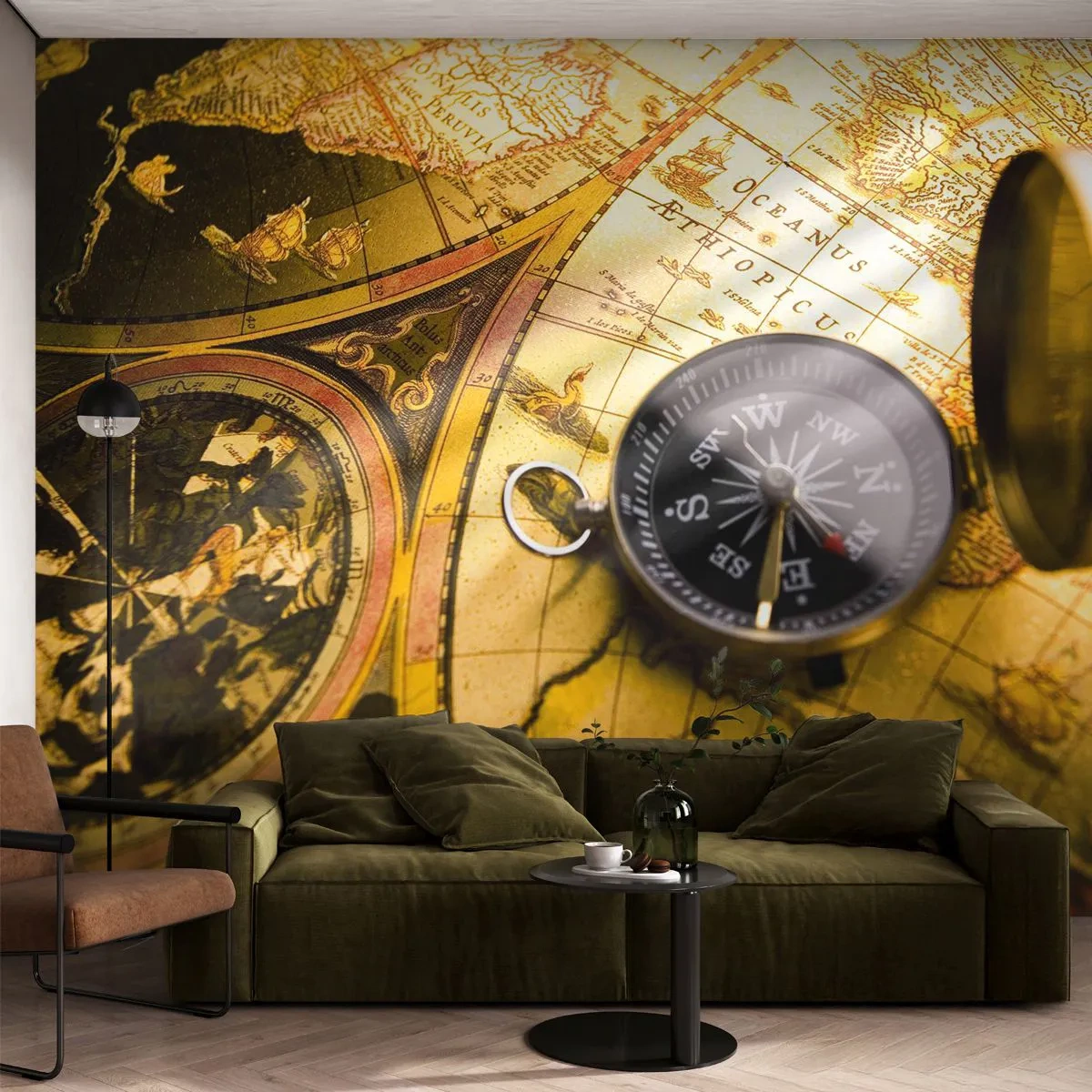 Fototapete Standard Eco - Oder vielleicht bis ans Ende der Welt? - Reisen, Weltkarten, Kompass - 400x280 cm