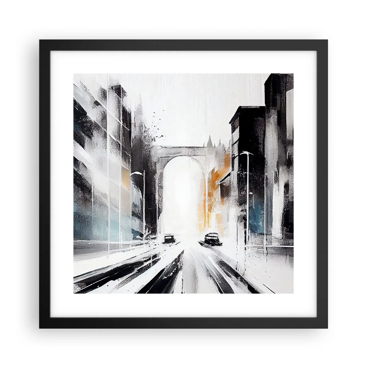 Poster in einem schwarzem Rahmen - Stadtstudie: Architektur und Bewegung - 40x40 cm