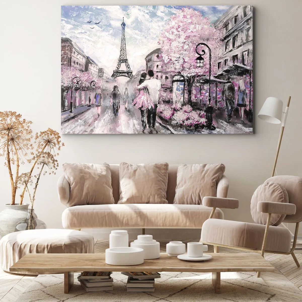 Bild auf Leinwand - Leinwandbild - Ein romantischer Spaziergang in Paris am Eiffelturm - 120x80cm - Wie man sich verlieben kann, ist nur in ... - Moderne Wanddekoration für Wohnzimmer und Schlafzimmer ARTTOR
