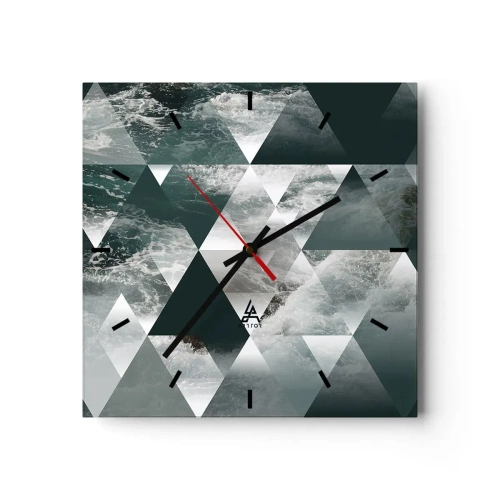 Wanduhr - Glasuhr - Geometrisches Muster mit Wellenmotiv in Grüntönen - 30x30cm - Kristallperspektive - Moderne Wanddekoration für Wohnzimmer und Schlafzimmer ARTTOR