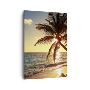 Bild auf Leinwand - Leinwandbild - Tropischer Sonnenuntergang über einem Strand mit Palmen - 50x70cm - Sommer unter Palmen - Moderne Wanddekoration für Wohnzimmer und Schlafzimmer ARTTOR