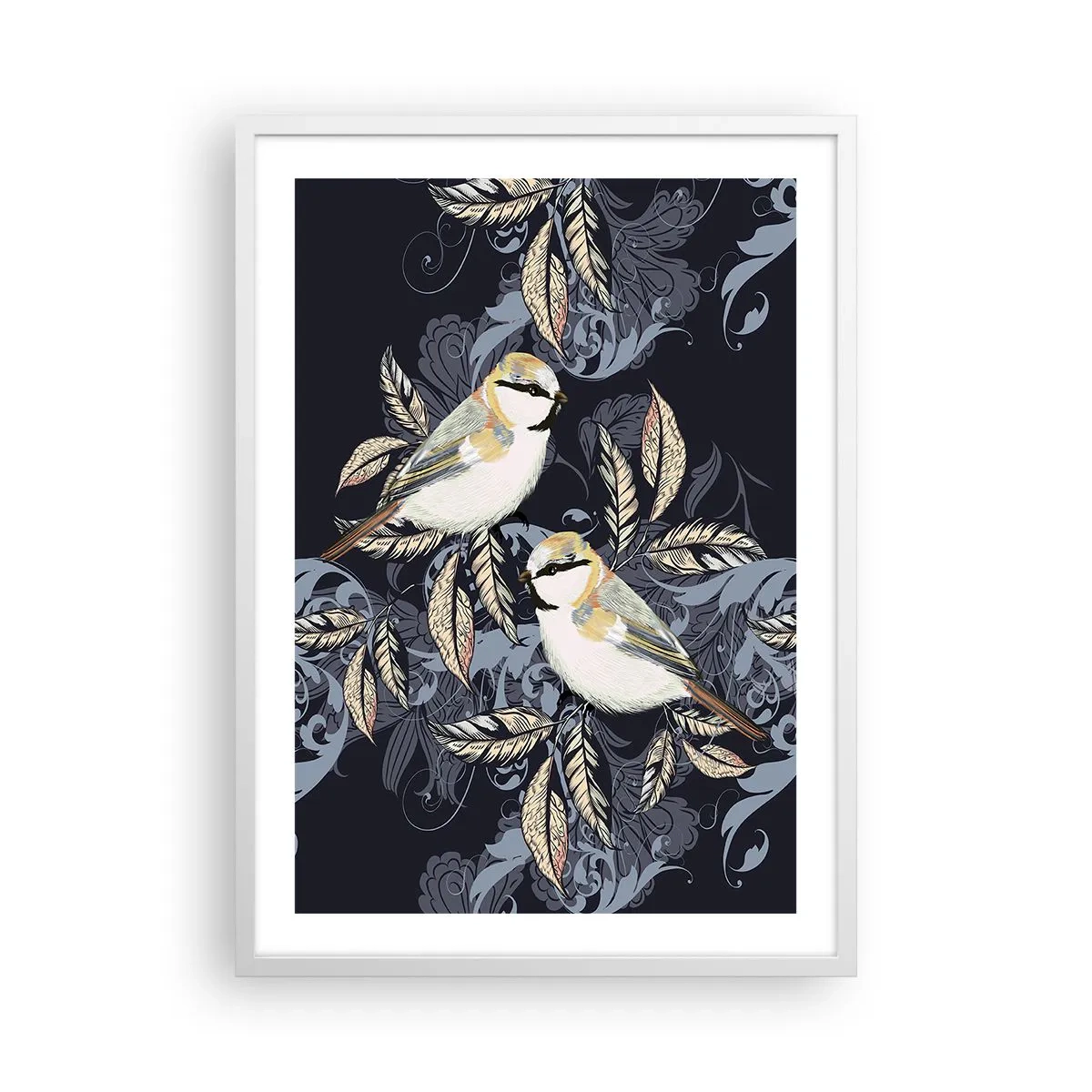 Poster in einem weißen Rahmen - Gelb-blauer Triller - 50x70 cm