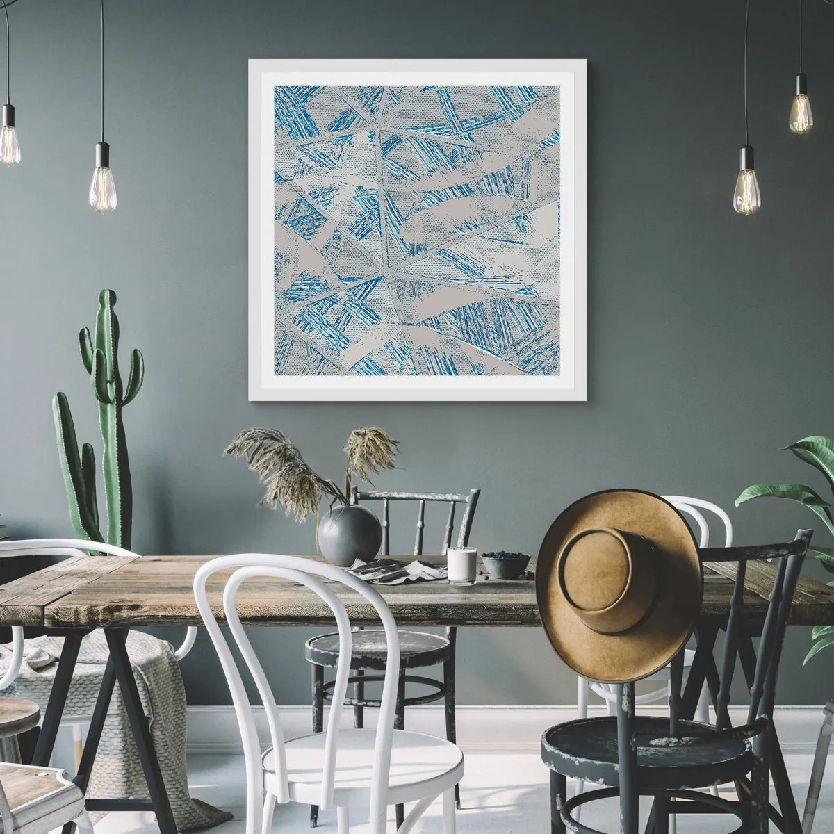 Poster in einem weißen Rahmen - In einem blaugrauen Labyrinth - 50x50 cm