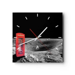 Wanduhr - Glasuhr - Rote Telefonzelle auf dem Mond - 30x30cm - Ein kosmischer Witz - Moderne Wanddekoration für Wohnzimmer und Schlafzimmer ARTTOR