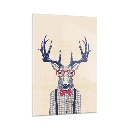 Glasbild - Bild auf glas - Abbildung eines Hirsches mit Brille und Fliege - 50x70cm - Eine lustige Extravaganz - Moderne Wanddekoration für Wohnzimmer und Schlafzimmer ARTTOR