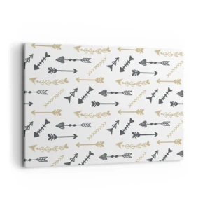 Bild auf Leinwand - Leinwandbild - Ein minimalistisches Muster mit Pfeilen in Beige- und Grautönen. - 120x80cm - Der Traum des Bogenschützen - Moderne Wanddekoration für Wohnzimmer und Schlafzimmer ARTTOR