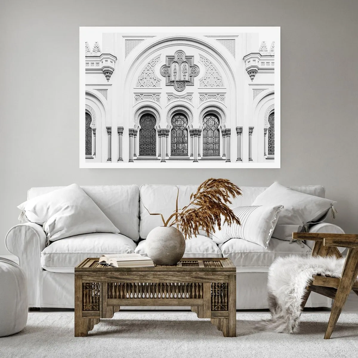 Poster - Architektonische Details der Fassade im monochromen Stil - 100x70cm - An der Grenze der Kulturen - Moderne Wanddekoration für Wohnzimmer und Schlafzimmer ARTTOR