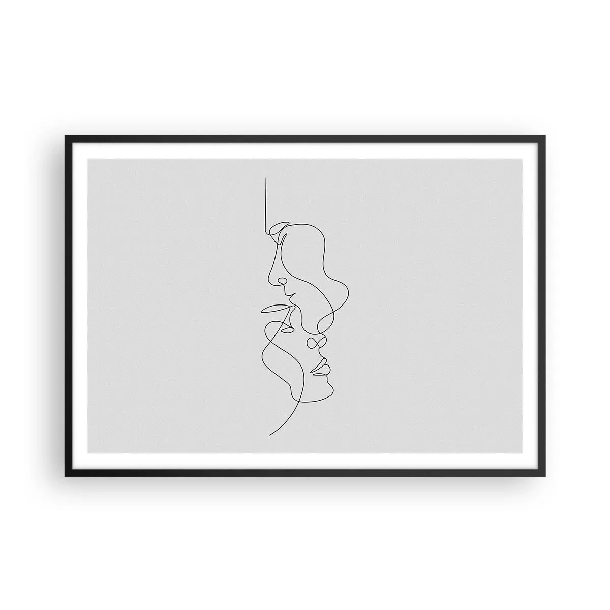 Poster in einem schwarzem Rahmen - Eine minimalistische Zeichnung von zwei Gesichtern in einer Linie. - 100x70cm - Die Hitze bitterer Begierden - Moderne Wanddekoration für Wohnzimmer und Schlafzimmer ARTTOR