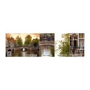 Fototapeten Muster Selbstklebend Deluxe Sticker - Mit dem Boot oder mit dem Fahrrad? - Stadt, Amsterdam, Bootsbrückenkanal - 100x30 cm