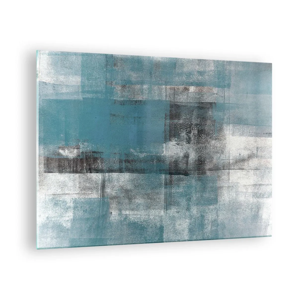 Glasbild - Bild auf glas - Abstraktion in Blau- und Grautönen mit geometrischen Formen - 70x50cm - Wasser und Luft - Moderne Wanddekoration für Wohnzimmer und Schlafzimmer ARTTOR
