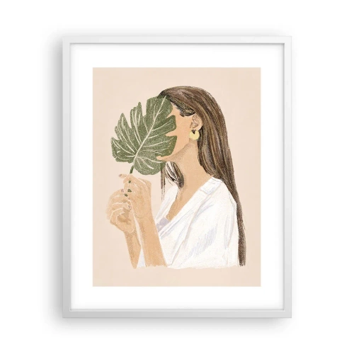 Poster in einem weißen Rahmen - Geheimnisvolles Porträt mit Fächer - 40x50 cm