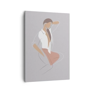 Bild auf Leinwand - Leinwandbild - Ein minimalistisches Frauenporträt in Pastellfarben. - 50x70cm - Umriss der Anmut - Moderne Wanddekoration für Wohnzimmer und Schlafzimmer ARTTOR