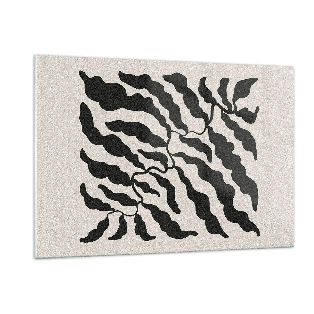 Glasbild - Bild auf glas - Botanisches Kunstwerk mit organischen schwarzen Blättern - 120x80cm - Natur des Quadrats - Moderne Wanddekoration für Wohnzimmer und Schlafzimmer ARTTOR