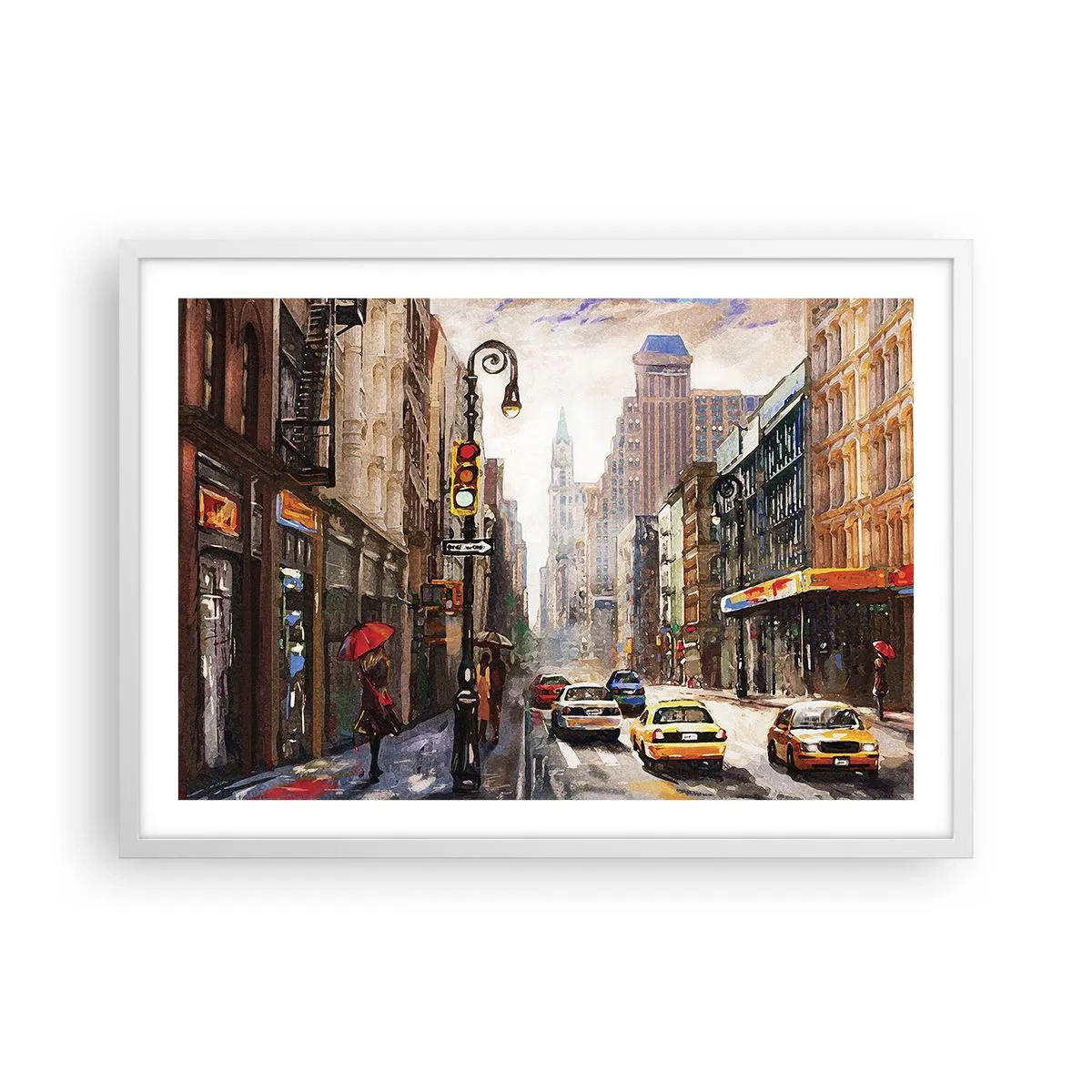 Poster in einem weißen Rahmen - New York - auch im Regen bunt - 70x50 cm