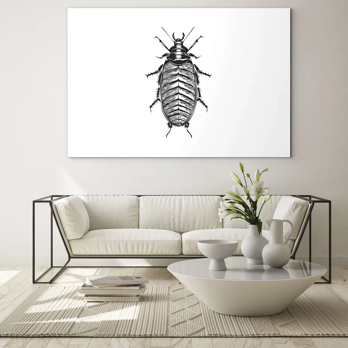 Glasbild - Bild auf glas - Schwarz-Weiß-Darstellung eines Insekts auf weißem Hintergrund - 70x50cm - Was für ein Exemplar! - Moderne Wanddekoration für Wohnzimmer und Schlafzimmer ARTTOR