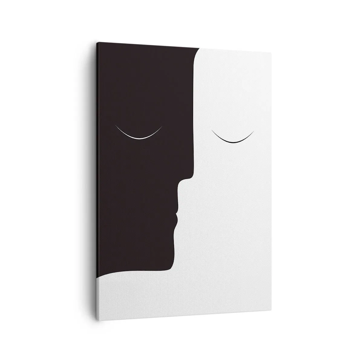 Bild auf Leinwand - Leinwandbild - Eine minimalistische Silhouette zweier Gesichter in Kontrastfarben. - 50x70cm - Einheit der Gegensätze - Moderne Wanddekoration für Wohnzimmer und Schlafzimmer ARTTOR