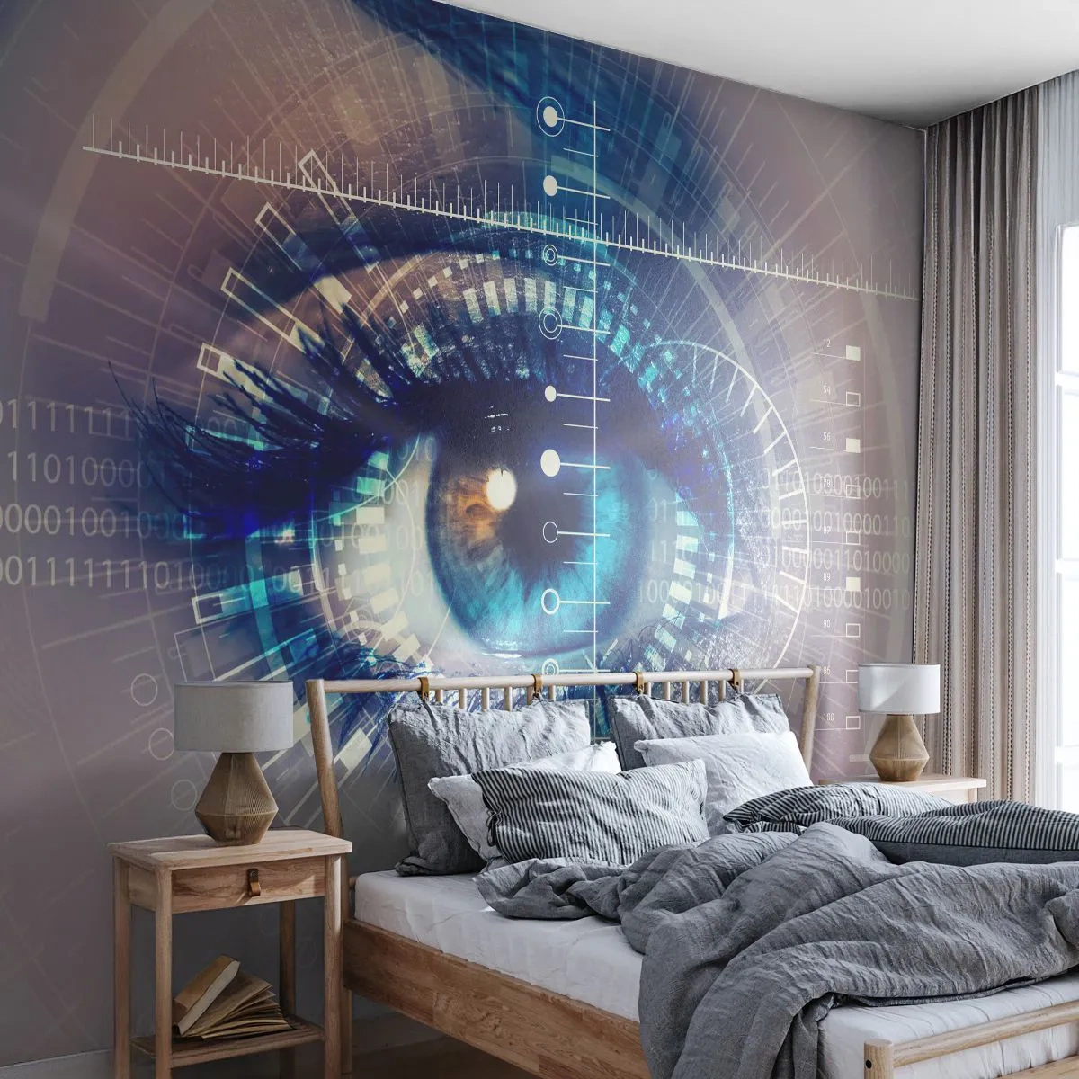 Fototapete Premium Sand - Kybernetisches Auge mit futuristischen Elementen - 100x70cm - Du denkst du kennst mich - Moderne Wanddekoration für Wohnzimmer und Schlafzimmer ARTTOR