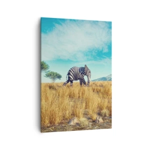 Bild auf Leinwand - Leinwandbild - Zebra in einer afrikanischen Landschaft - 70x100cm - Grau ist nicht mehr in Mode - Moderne Wanddekoration für Wohnzimmer und Schlafzimmer ARTTOR