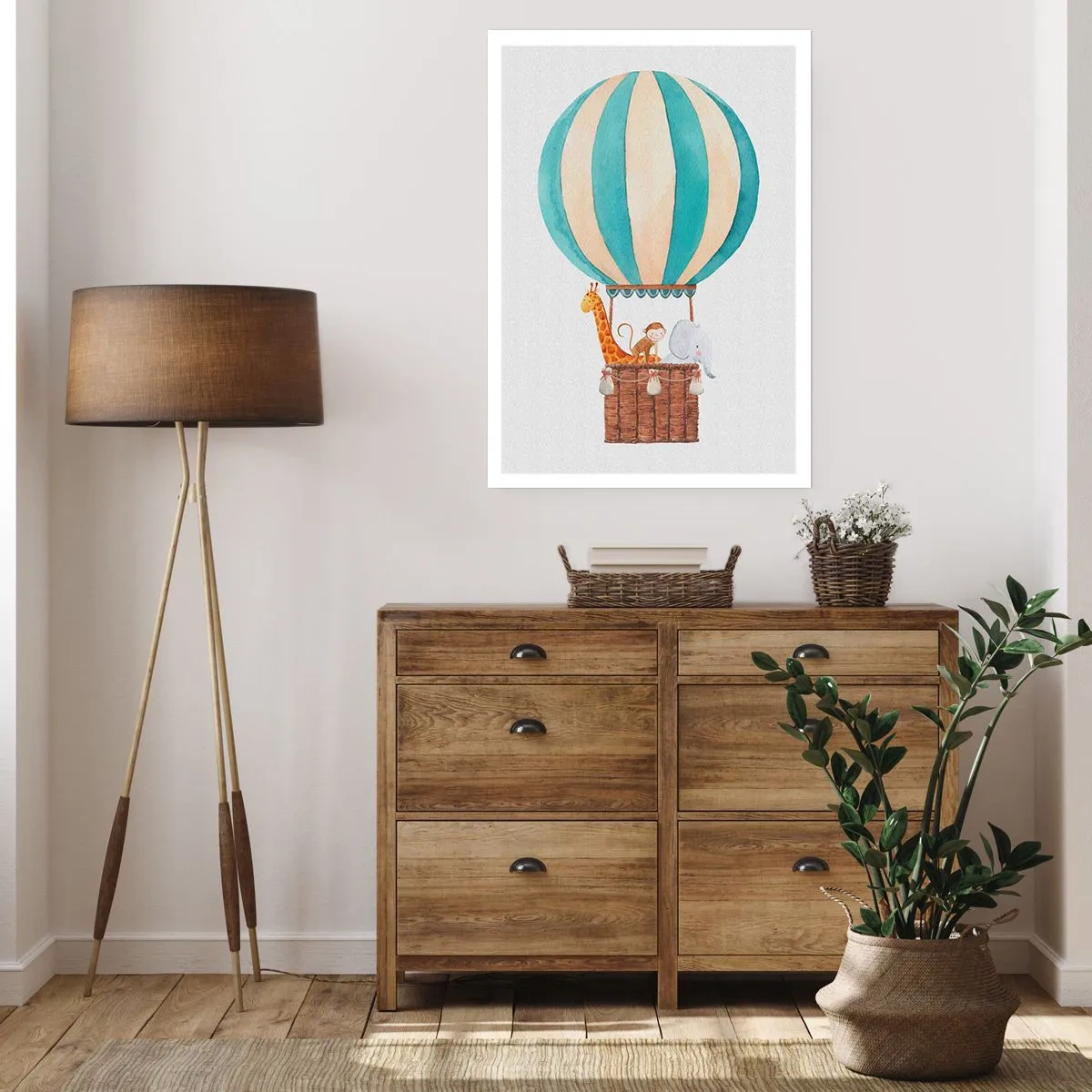 Poster - Aquarell-Illustration eines Heißluftballons mit niedlichen Tieren - 50x70cm - Fantastische Reise - Moderne Wanddekoration für Wohnzimmer und Schlafzimmer ARTTOR