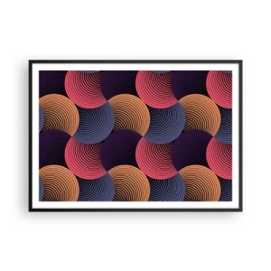 Poster in einem schwarzem Rahmen - Geometrische Kreise in Rosa-, Lila- und Goldtönen - 100x70cm - Im kreisenden Rhythmus - Moderne Wanddekoration für Wohnzimmer und Schlafzimmer ARTTOR