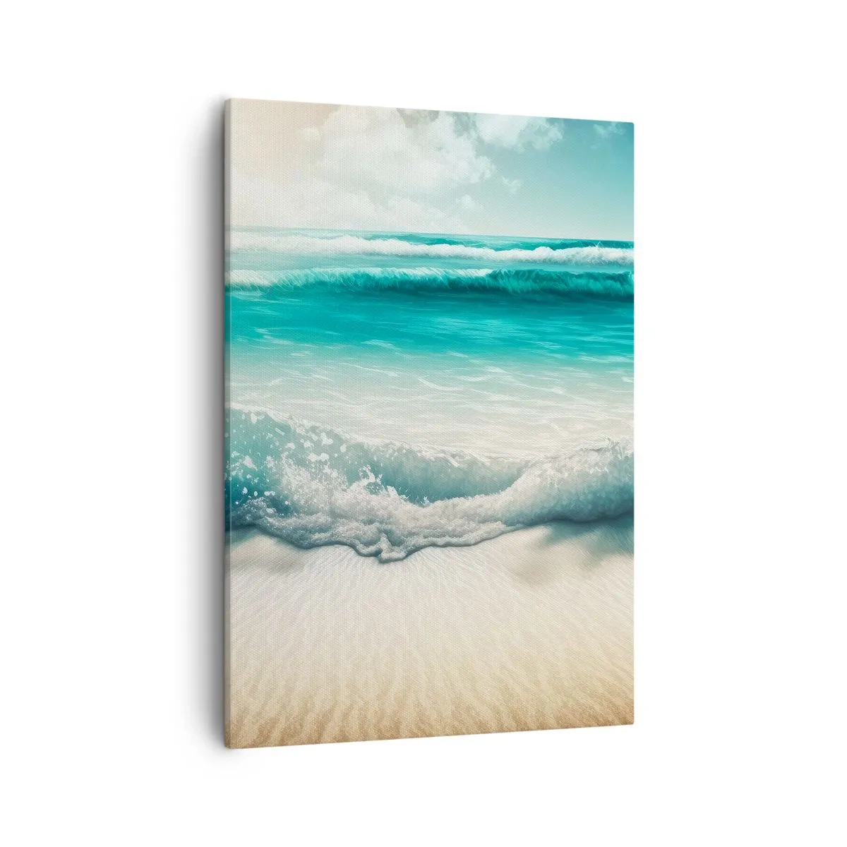 Bild auf Leinwand - Leinwandbild - Meereswellen an einem hellen Sandstrand - 50x70cm - Frieden des Ozeans - Moderne Wanddekoration für Wohnzimmer und Schlafzimmer ARTTOR