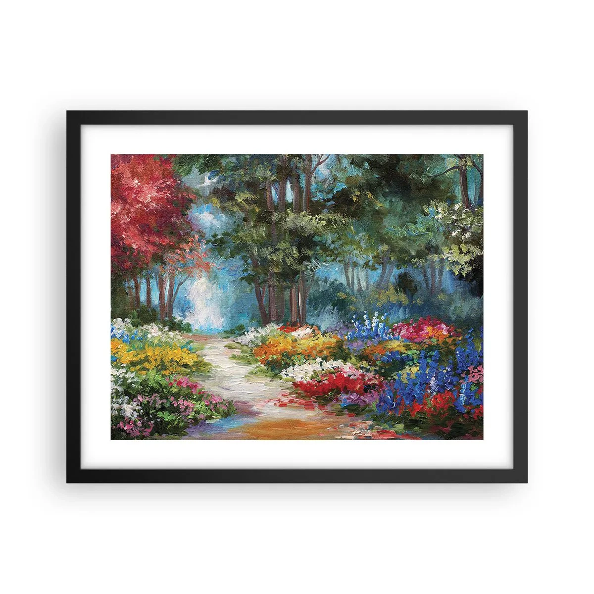 Poster in einem schwarzem Rahmen - Waldgarten, Blumenwald - 50x40 cm
