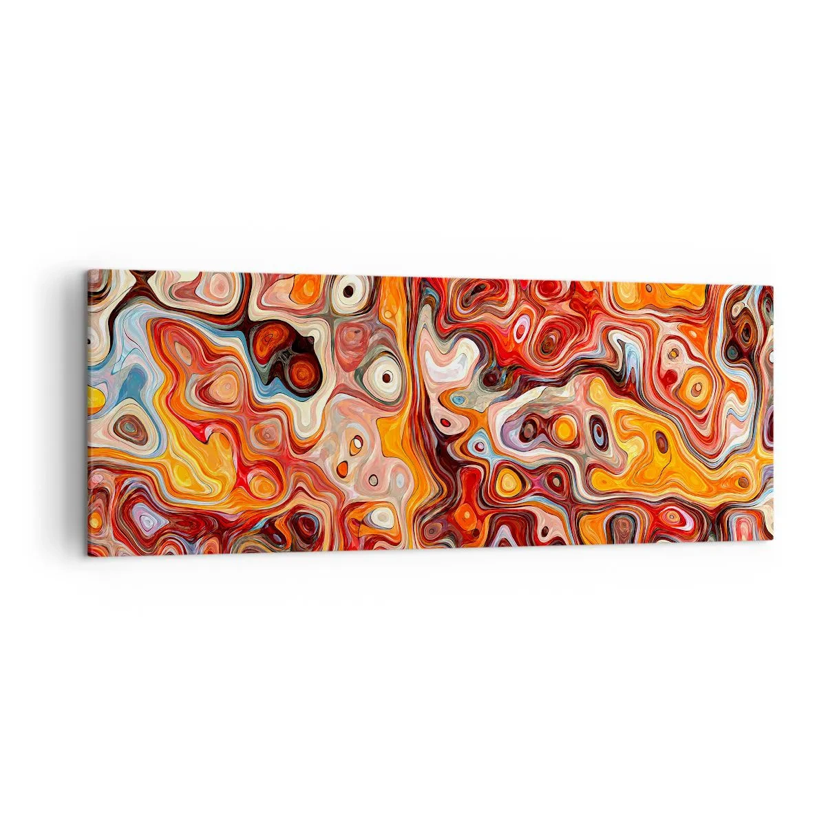 Bild auf Leinwand - Leinwandbild - Eine abstrakte Komposition in warmen Rot-, Orange- und Gelbtönen. - 140x50cm - Wenn die Nüsse in Honig geschmolzen sind - Moderne Wanddekoration für Wohnzimmer und Schlafzimmer ARTTOR