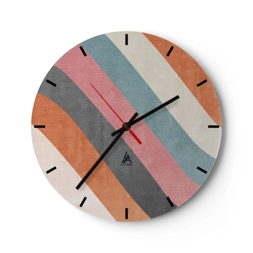 Wanduhr - Glasuhr - Bunte Streifen in Pastelltönen diagonal angeordnet - 30x30cm - Diagonale Komposition – Bewegung - Moderne Wanddekoration für Wohnzimmer, Küche und Schlafzimmer ARTTOR