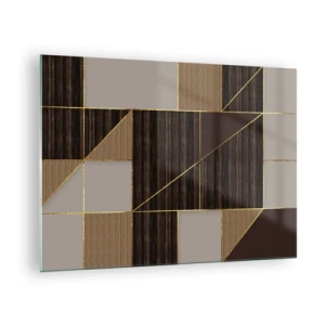 Glasbild - Bild auf glas - Abstraktes Mosaik mit braunen und goldenen Elementen - 70x50cm - Ein Mosaik aus Braun und Gold - Moderne Wanddekoration für Wohnzimmer und Schlafzimmer ARTTOR