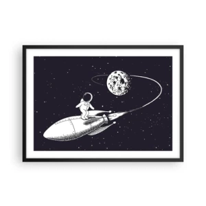 Poster in einem schwarzem Rahmen - Astronaut auf einer Rakete im Weltraum - 70x50cm - Weltraumsurfer - Moderne Wanddekoration für Wohnzimmer und Schlafzimmer ARTTOR