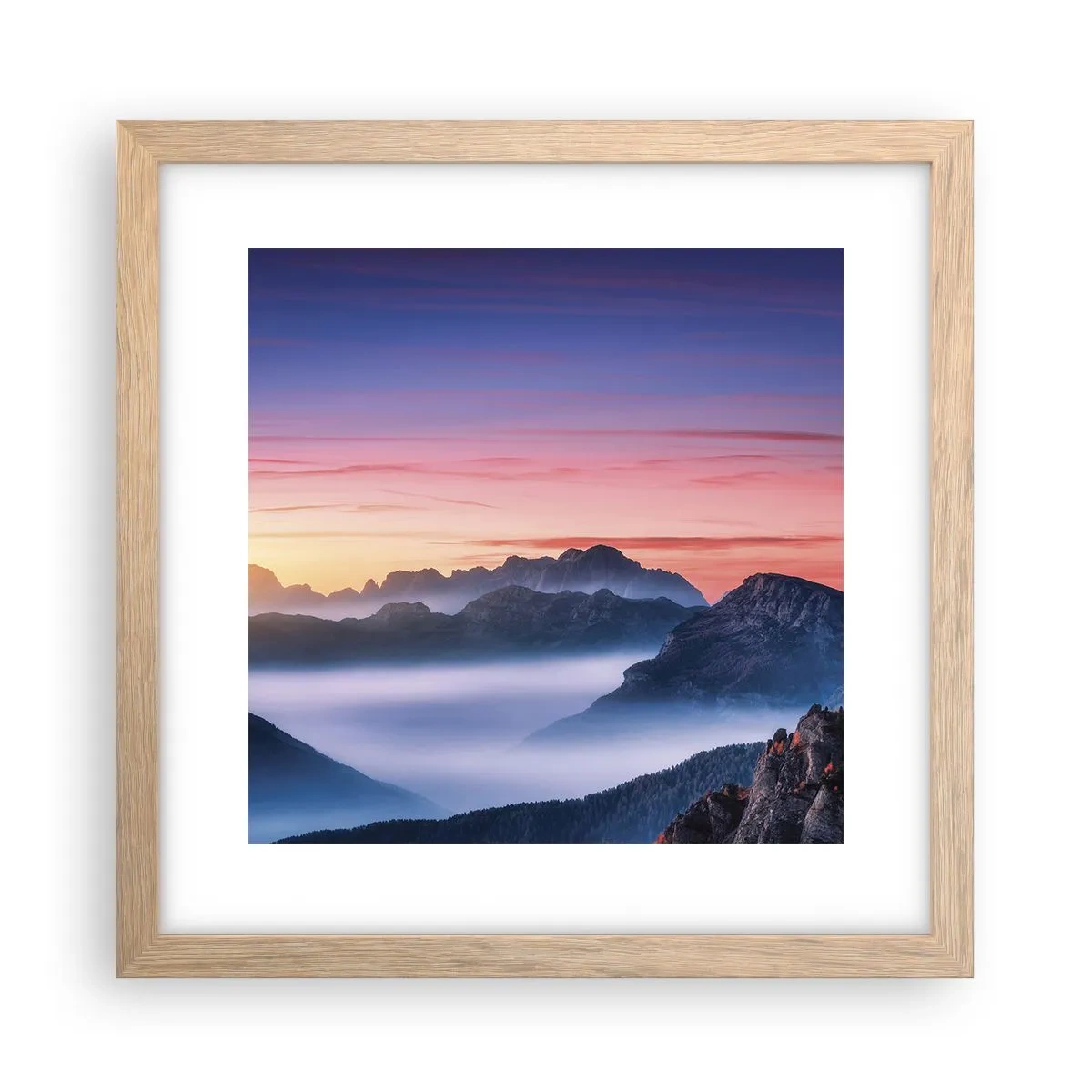 Poster in einem Rahmen aus heller Eiche - Über die Täler - 30x30 cm