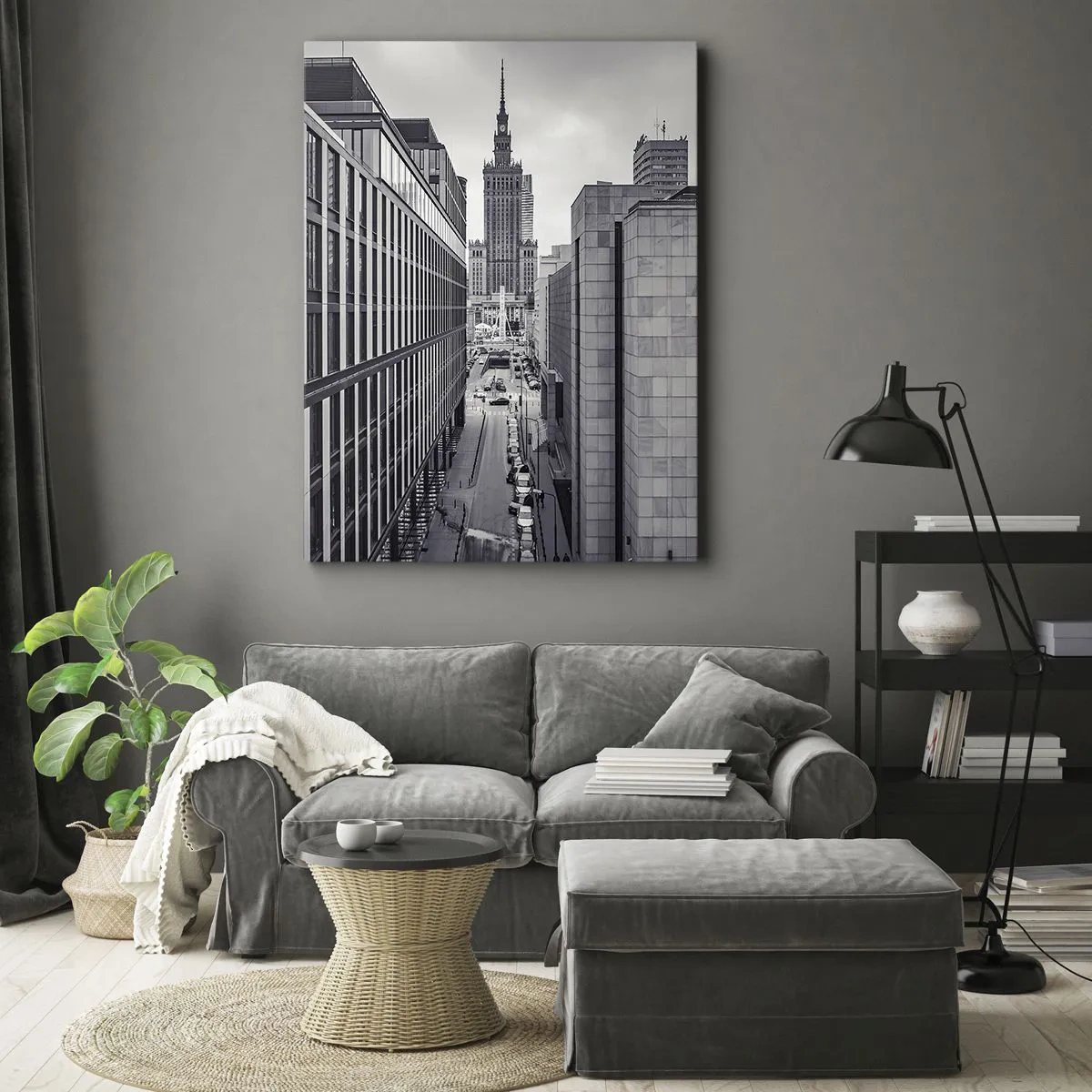 Bild auf Leinwand - Leinwandbild - Panorama von Warschau mit Blick auf den Kulturpalast und die umliegenden Gebäude - 70x100cm - Warschauer Tal - Moderne Wanddekoration für Wohnzimmer und Schlafzimmer ARTTOR