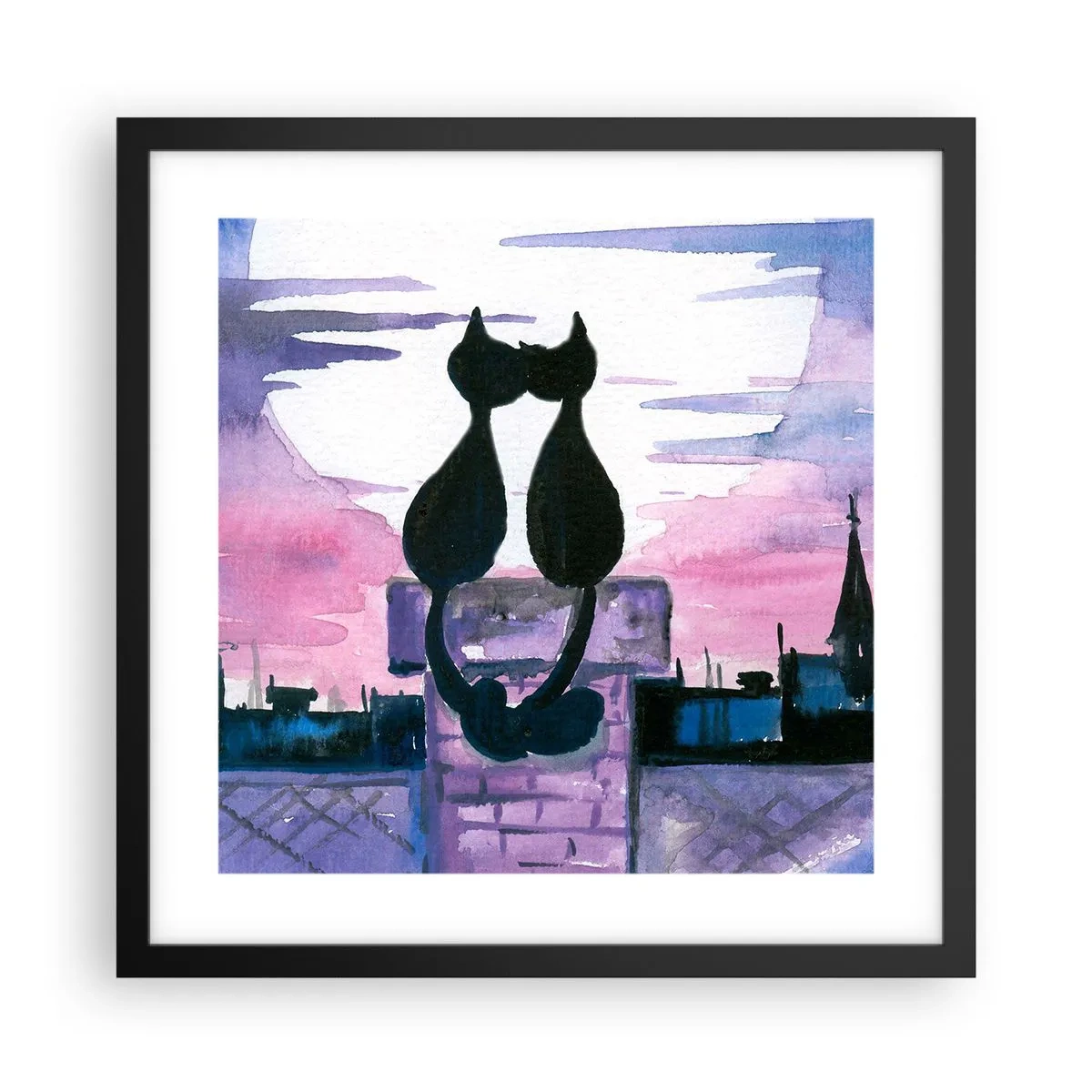 Poster in einem schwarzem Rahmen - Rendez-vous unter dem Mond - 40x40 cm
