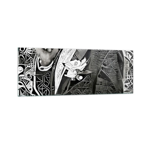 Glasbild - Bild auf glas - Elegante Abstraktion eines Mannes im Anzug in Schwarz und Weiß - 140x50cm - Nur ein scheinbar grauer Mann - Moderne Wanddekoration für Wohnzimmer und Schlafzimmer ARTTOR