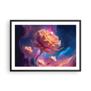 Poster in einem schwarzem Rahmen - Fantasieblumen in einer kosmischen Landschaft - 70x50cm - Andere Welt - Moderne Wanddekoration für Wohnzimmer und Schlafzimmer ARTTOR
