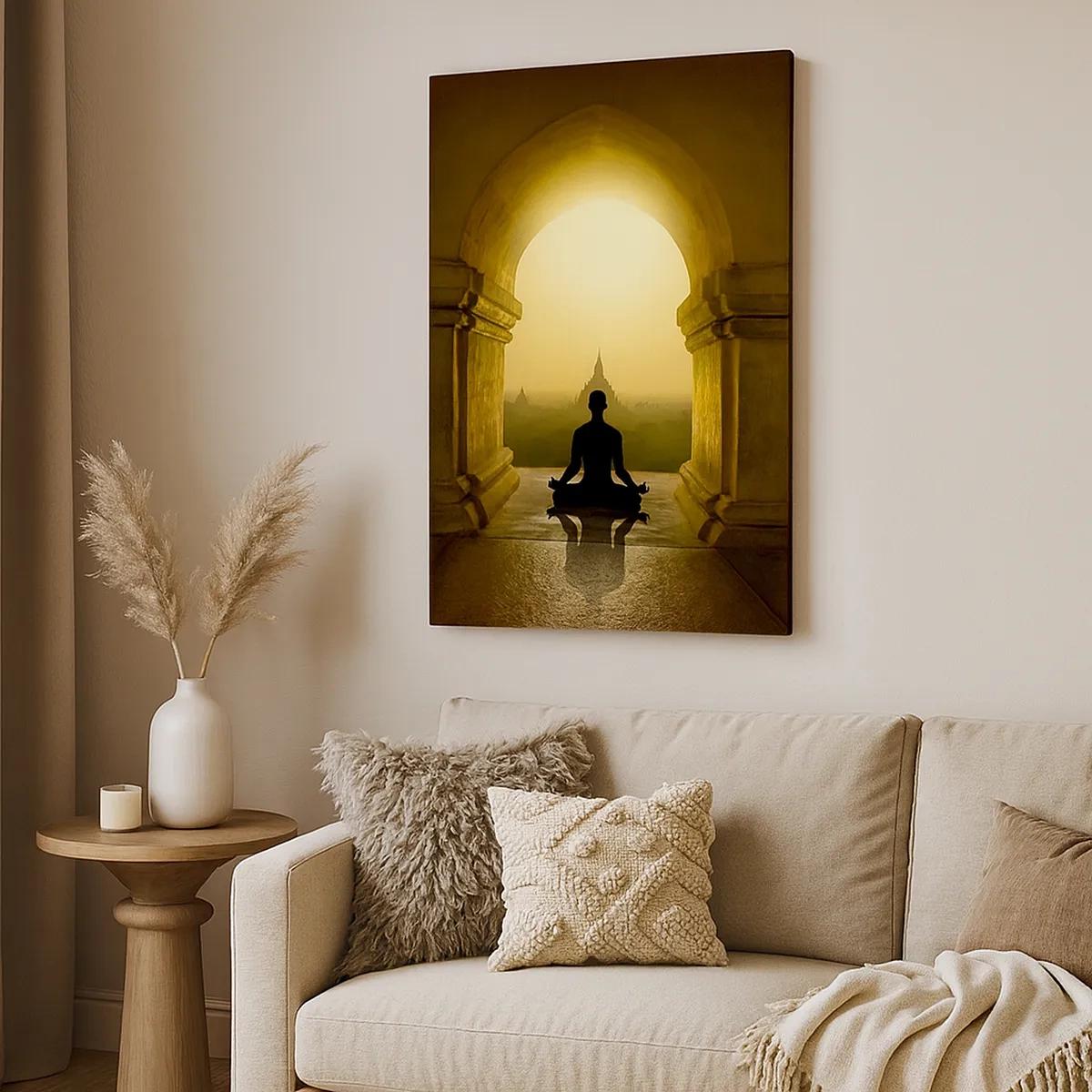 Bild auf Leinwand - Leinwandbild - Silhouette einer meditierenden Person im Licht der untergehenden Sonne - 50x70cm - Vollkommene Harmonie - Moderne Wanddekoration für Wohnzimmer und Schlafzimmer ARTTOR