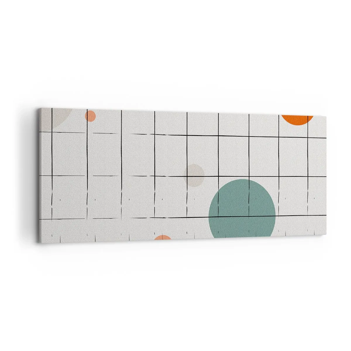 Bild auf Leinwand - Leinwandbild - Abstrakte farbige Kreise auf einem geometrischen Gitterhintergrund - 120x50cm - Gefangen. Wir oder sie? - Moderne Wanddekoration für Wohnzimmer und Schlafzimmer ARTTOR