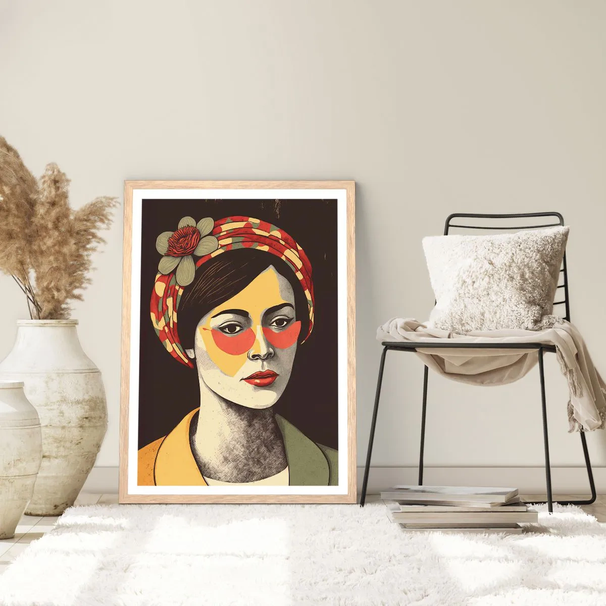 Poster in einem Rahmen aus heller Eiche - Korallendame - 70x100 cm